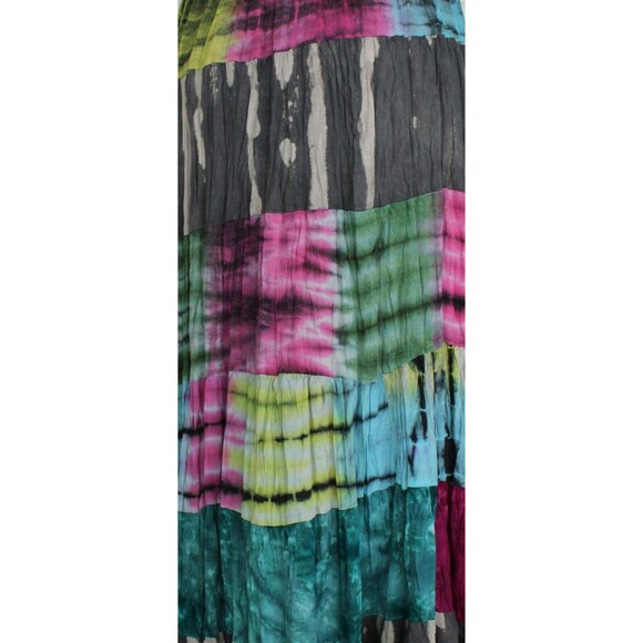 Sacred Threads L XL Colorful 6 Tier Tie-Dye Elastic Waist Cotton Gypsy Skirt - Picture 3 of 6
